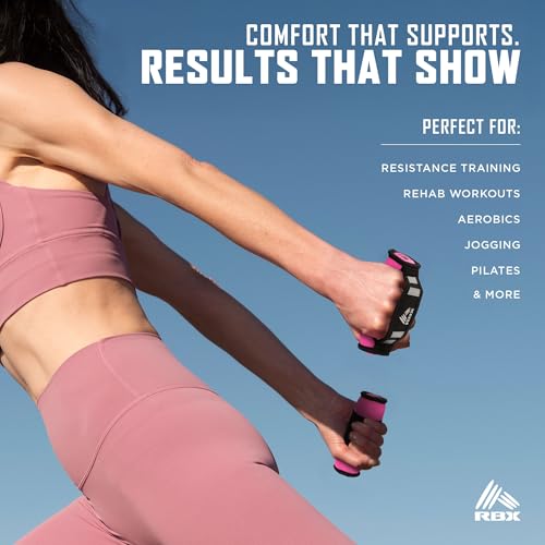 RBX 2lb Walking Hand Weights Pair - Black Pink Reflective Safety Straps, Comfortable Grip