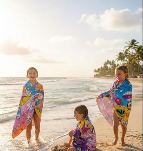 Kids Beach Towel - Soft Absorbent Cotton Velour - Space Travel 51"x25.5"