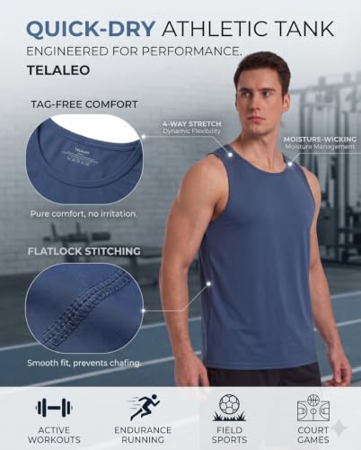 TELALEO 5 Pack Men's Workout Tank Tops Sleeveless Mesh Muscle Gym Fitness XX-Large Black/Gray/Charcoal/Navy/Blue