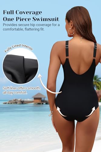Women's Tummy Control One Piece Swimsuit with Adjustable Straps