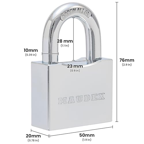 Maudex¢ç RPB50 Heavy Duty Padlock with 5 Keys - 10mm Cut Resistant Hardened Shackle - Weatherproof Chrome Body | Small Keyed Lock for Gym &?School Lockers, Gates
