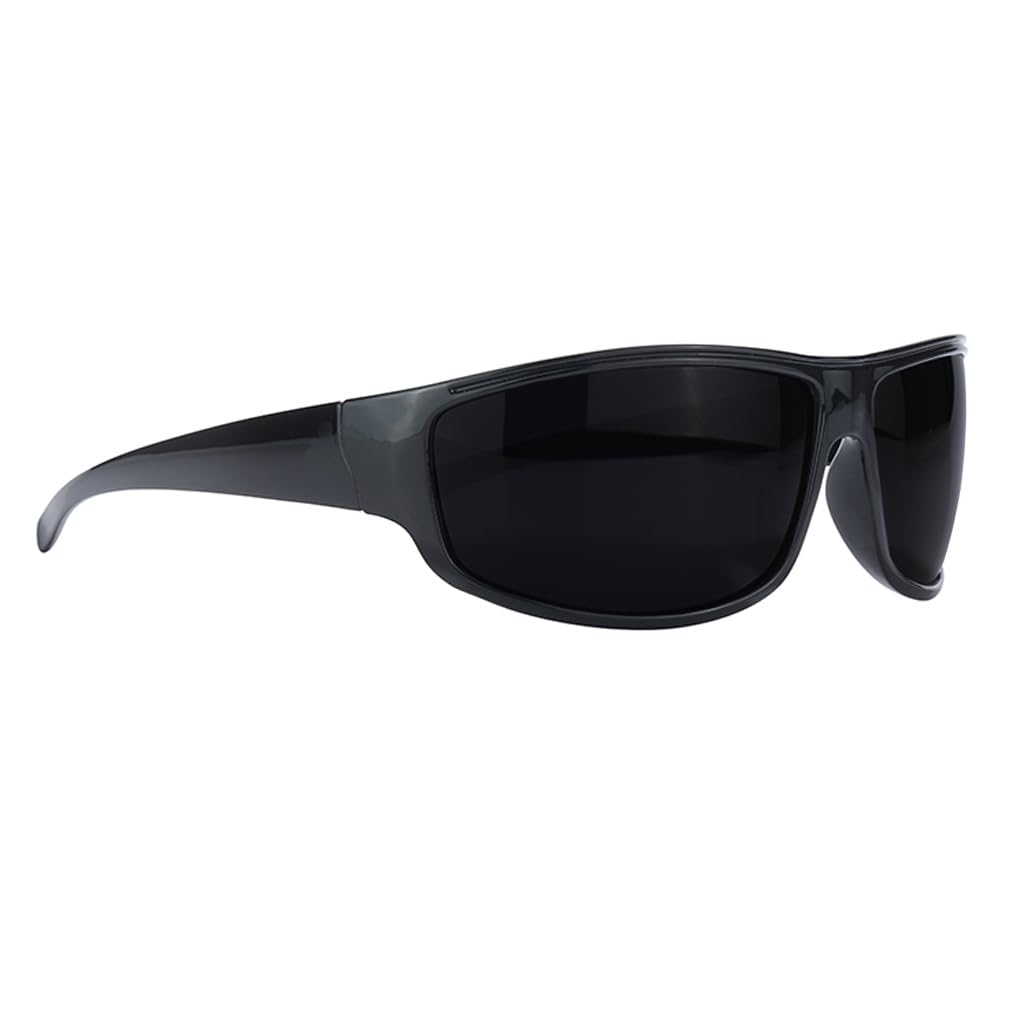 PLOPLO Super Dark Black Sunglasses Biker Rider Wrap Around Sport Sunglass UV400 Protection For Sensitive Photophobia (Glossy Black, Black)