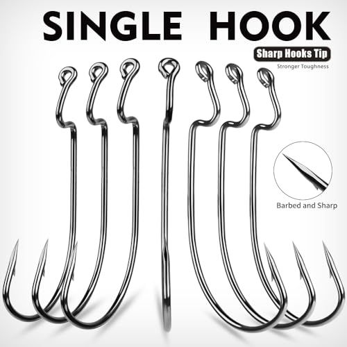 EWG Offset Worm Hooks for Bass Fishing - 50pcs Mixed Size Tackle Set