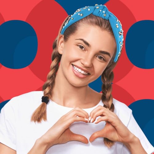 Football Knotted Headband - Crystal Jeweled Sports Hair Accessory - Blue Lion