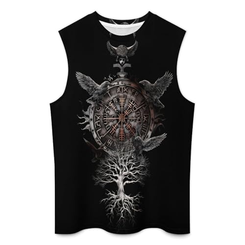 Clock Raven Men's Viking Sleeveless T-Shirt - X-Large Summer Graphic Muscle Tank Top