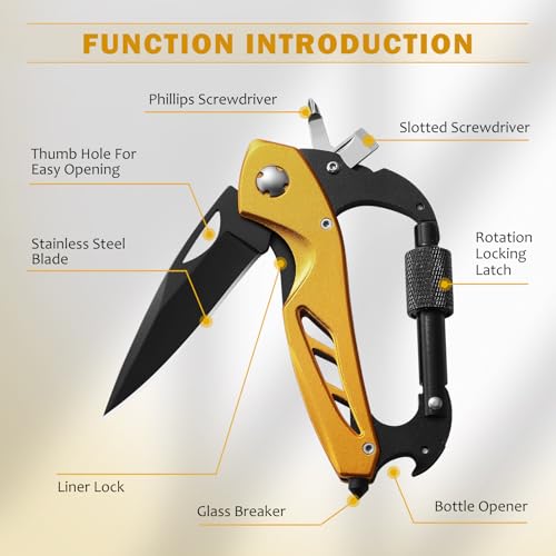 6-in-1 Carabiner Multitool with Folding Knife - Gold