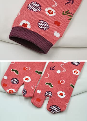Hellomamma Cotton Flip Flop Socks for Women, Split Toe Style, Flower, Size 6-9.5