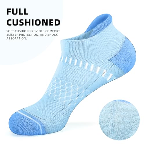 Light Compression Ankle Socks for Women - Arch Support, Cushioned - 3 Pack (Pink+Purple+Blue)