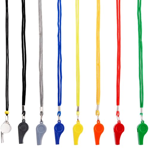 Loud Sports Whistles Set - 8PCS with Lanyard for Coaches & Referees