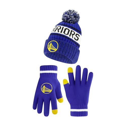 Youth NBA Knit Beanie Hat with Touch Screen Gloves - Golden State Warriors
