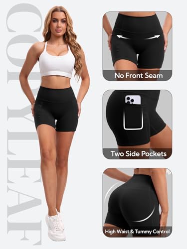 High Waisted Biker Shorts for Women with Pockets - Small Black