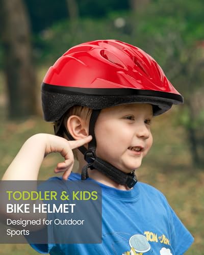 OutdoorMaster Toddler Bike Helmet, Adjustable Lightweight Safety Helmet for Kids, Small 18.9-20.5 in / 48-52 cm, Glossy Red