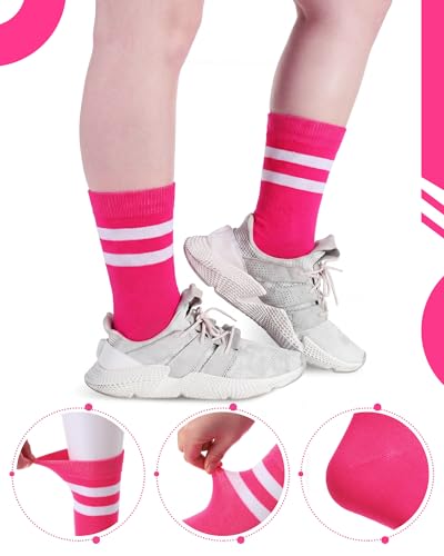Syhood Unisex Crew Socks - 4 Pairs Casual Athletic Socks in Hot Pink & White