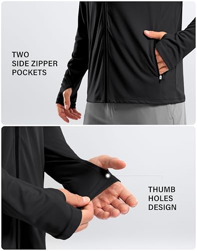 G Gradual UPF50+ Mens Hooded Sun Hoodie Jacket Zip Up - Large Black