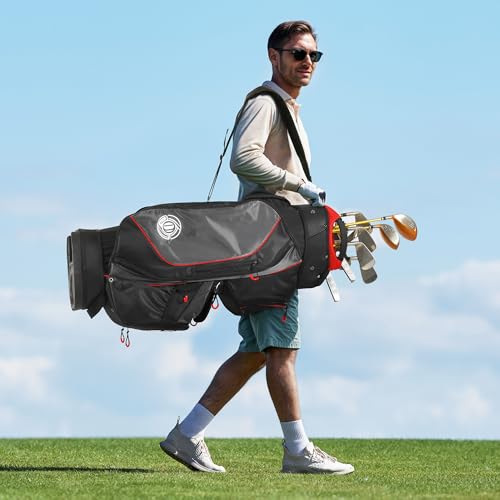 Lightweight Golf Cart Bag with 15-Way Organizer - Black & Red