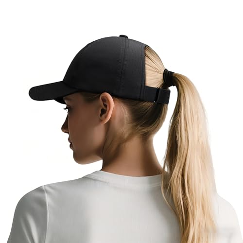 FEINION Women Black Ponytail Messy Bun Hat Baseball Cap for Women