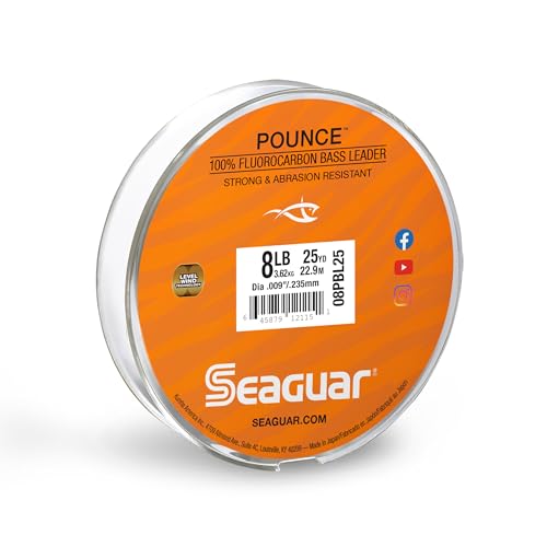 Pounce Bass Fishing Leader Line - 100% Fluorocarbon, 25yd, 8lbs