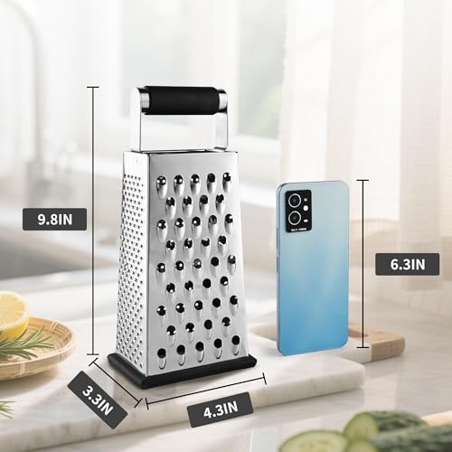 4-Sided Box Grater for Cheese, Vegetables & Fruits - Ergonomic Design