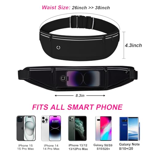 Slim Running Belt for Women & Men - Black Fanny Pack with 3 Pockets