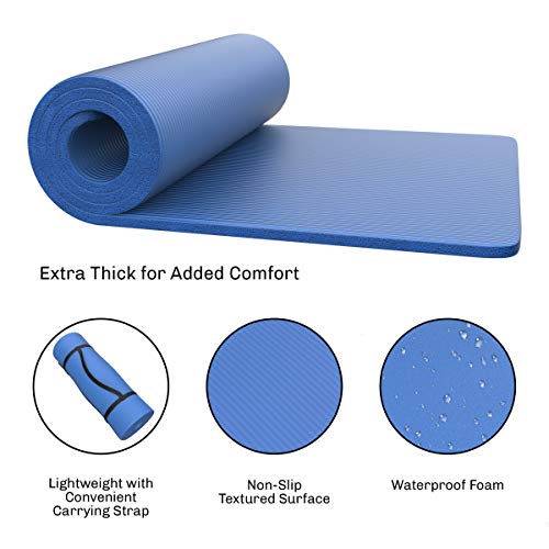 Blue Foam Sleeping Pad for Camping - 0.75-Inch Thick Waterproof Sleep Mat with Carry Straps by Wakeman Outdoors