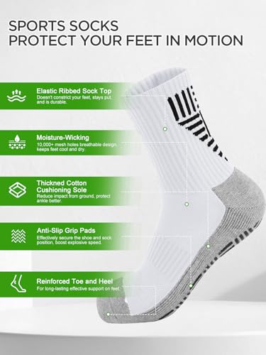 Men's Anti-Slip Soccer Grip Socks - Athletic Non-Slip Pads - White