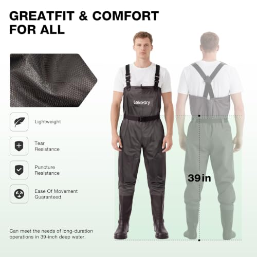 Lekesky M12 Brown Waterproof Fly Fishing Chest Waders with Boots Men Women