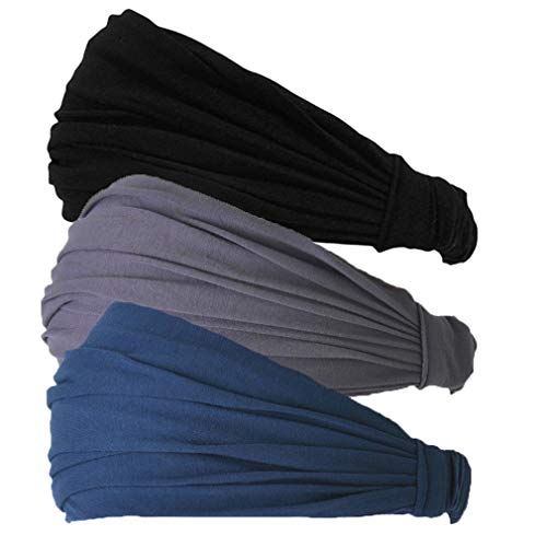 CHARM Japanese Style Headband for Men & Women, 3-Pack in Black, Gray, Navy – Stretchy, Non-Slip Workout & Daily Use