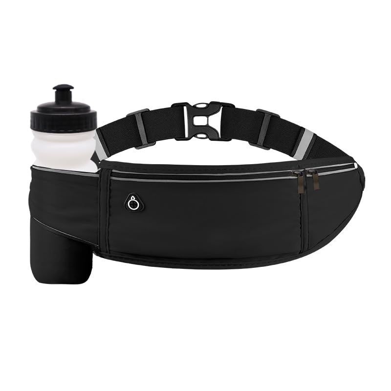 Water Bottle Holder Running Belt - Large Fanny Pack - Black