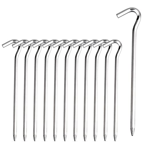 7-Inch Aluminium Tent Stakes - Hexagon Rod Camping Pegs - Silver 12pcs