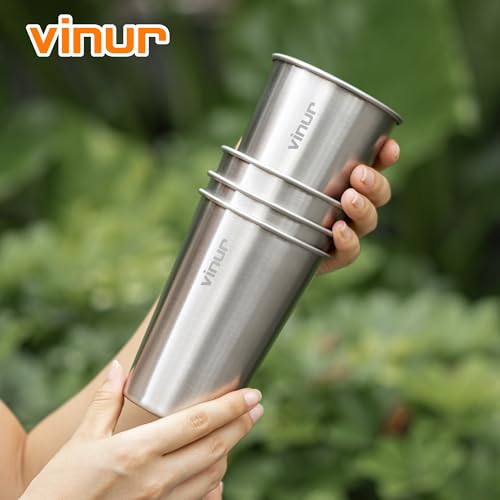 Vinur 16 oz Stainless Steel Pint Cups, 4 Pack - Silver, Stackable
