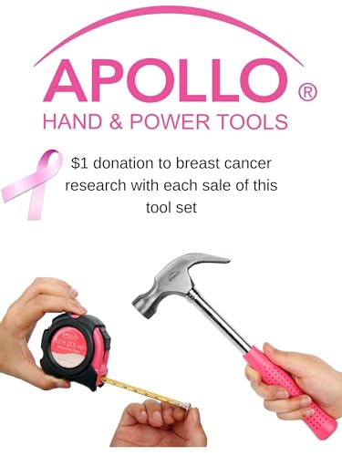 Pink Apollo Tools 135-Piece Household Tool Set with Rechargeable Cordless Screwdriver