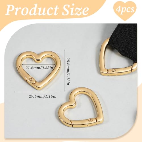 Gold Heart Shaped Keychain Clips - 4 Pack Zinc Alloy Carabiners