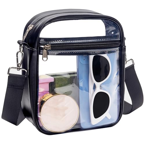 Clear Stadium Bag | Small Crossbody Purse with Vegan Leather, 8.7"x7"x3"