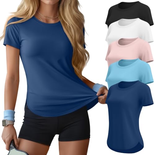 Velvelhall 5-Pack Women's Workout & Yoga Shirts - Quick-Dry, UPF 50+ Activewear Tops