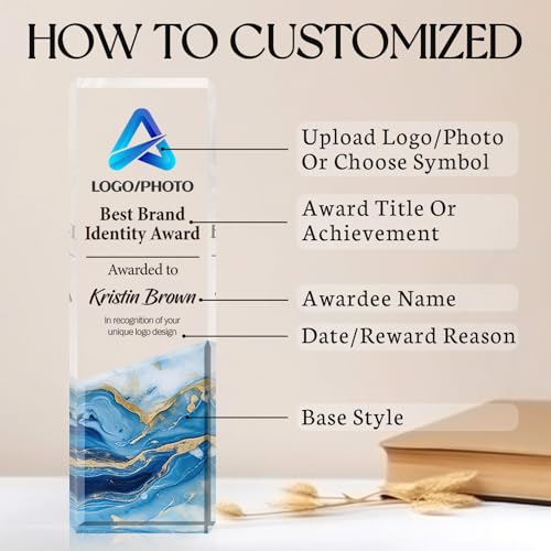 Custom Acrylic Trophy Award - Black Gold Marble - Personalized Plaque