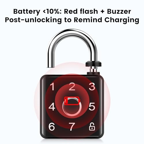 Fingerprint Padlock, Fingerprint/Password/RFID/App Unlock, USB-C Rechargeable Waterproof Biometric Padlock for Gym Locker, School Locker, Backyard Gate, Shed, Fence Door