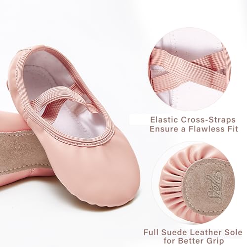 Ballet Shoes for Girls - Soft Leather Dance Slippers, 9 Toddler/Ballet Pink