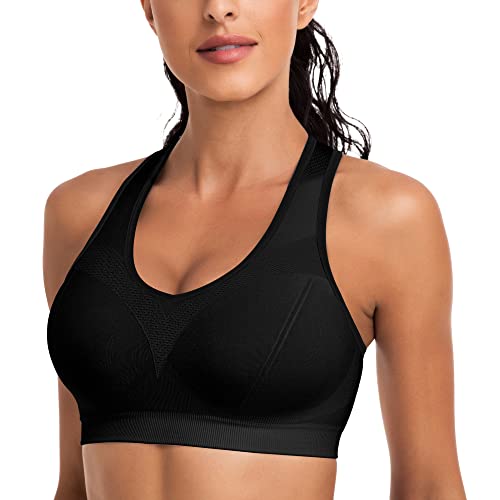Racerback Sports Bra for Women - High Impact Workout Top with Removable Pads
