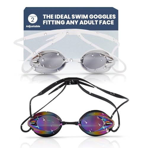 The Friendly Swede Goggles for Women & Men - 3 Nose Pieces & Case (White/Black Mirrored)