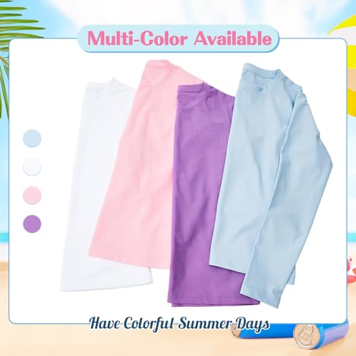 Girls Long Sleeve Rash Guard Swim Shirt - White, 10-12 Years, UPF 50+