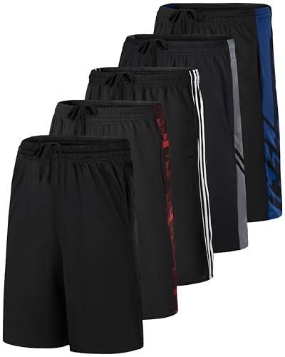 Boys' Mesh Athletic Shorts - 5 Pack, Quick Dry, Large