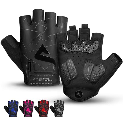 ATERCEL Black Large Cycling Gloves for Men Women - Bike, Workout, Gym & Training