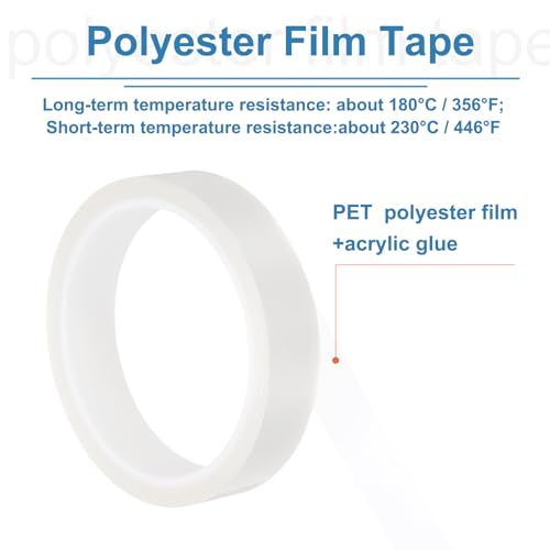 uxcell 2 Rolls Heat Tape 3/4" x 108ft High Temperature Heat Resistant Transfer Tape for Sublimation Press Vinyl Electronics 3D Printers DIY Crafts, Clear