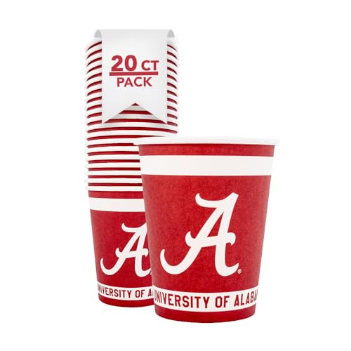 University of Alabama Paper Cups - 20 Count 9 oz Disposable Party Cups