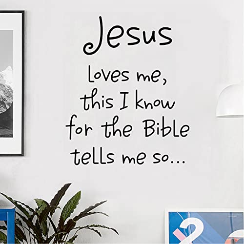 Inspirational Religious Quote Wall Decal Jesus Loves Me This I Know for The Bible Tell Me So Vinyl Wall Sticker Art Mural Decor Wallpaper for Living Room Bedroom Home Decoration