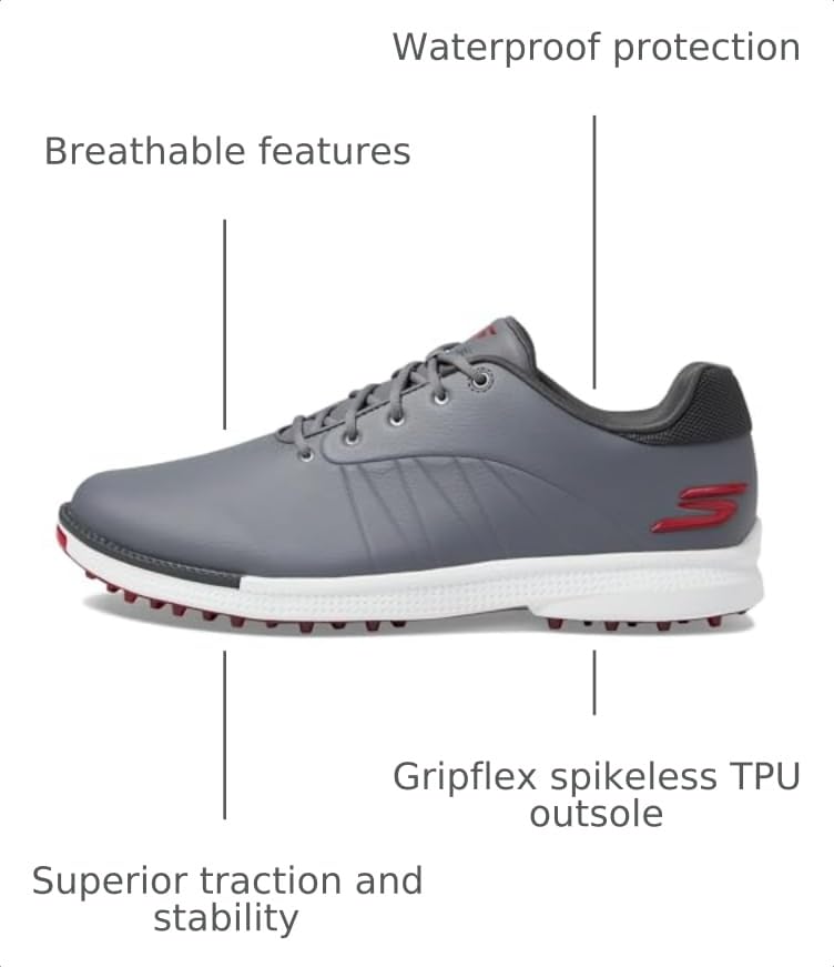 Men's Waterproof Golf Shoes - Gray/Red, 12 Wide