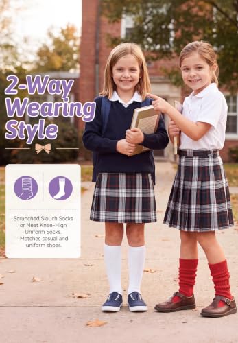 Slouch Knee High Socks for Girls - 2 Pairs, Navy Blue, 5-7 Years