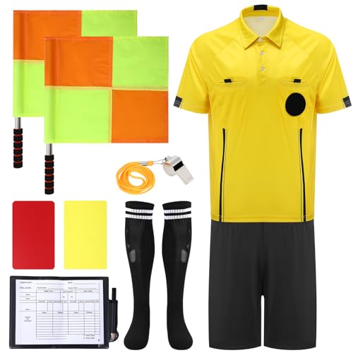 Soccer Referee Kit - Jersey, Whistle, Cards & Flags - Small-Medium Yellow
