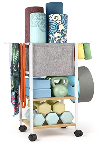 VINAEMO White Yoga Mat & Fitness Equipment Storage Rack - Home Gym Organizer