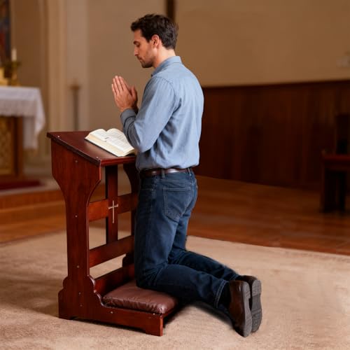 Wood Prayer Bench with Cushion - Padded Kneeler for Home & Church